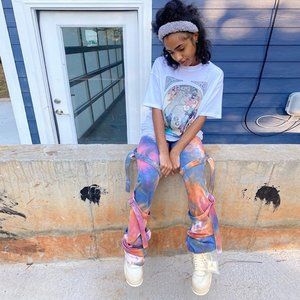 ANJAMANOR Tie Dye Stacked Sweatpants Women